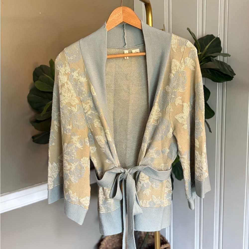 Anthropologie MOTH Winter Solstice Wrap WOOL Sweater Floral SMALL